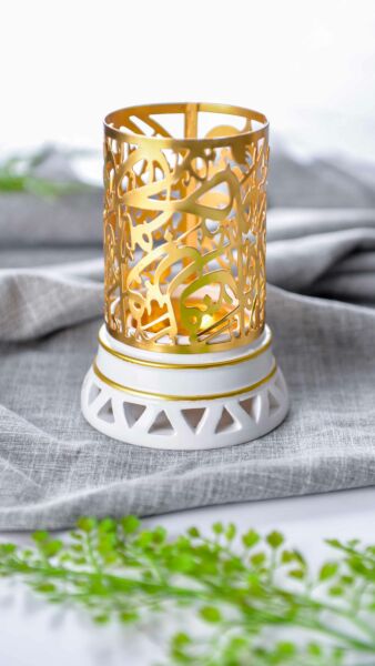 مبخرة مودرن بحروف شرقية أرابيان - لون أبيض وذهبي