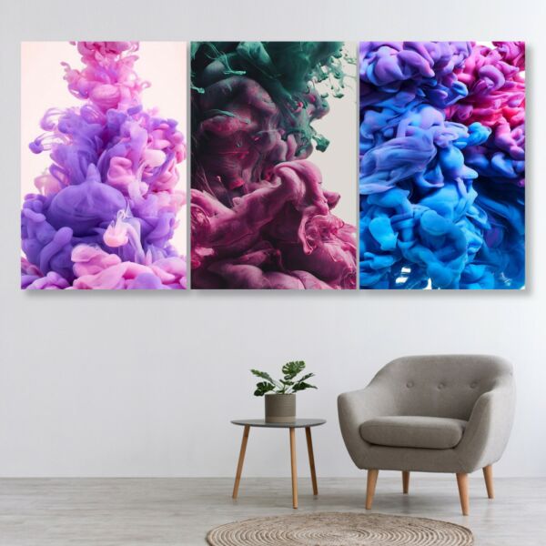 طقم لوحات جدارية فنية لتزين الحائط بتصميم عصري كلرفول سموك - ثلاث قطع