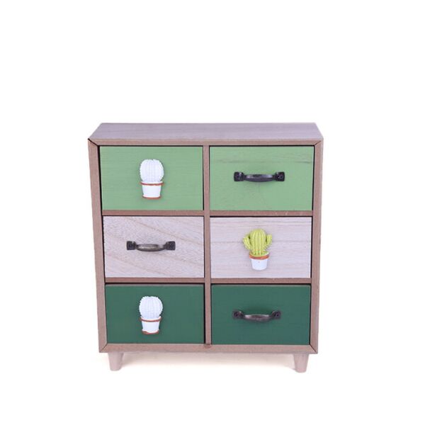 أدراج ديكور من الخشب عدد 6على شكل صبار بتصميم أخاذ متعدد الألوان 