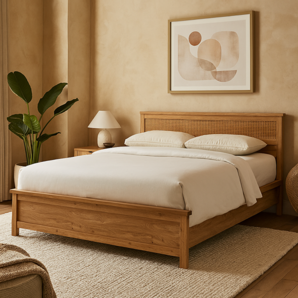 سرير كوين راتان 150X200 سم - بني فاتح