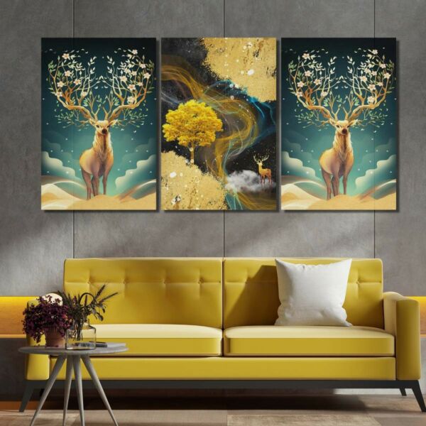 لوحة جدارية فنية بتصميم حيوانات- ثلاث قطع - مقاس 120x60 سم