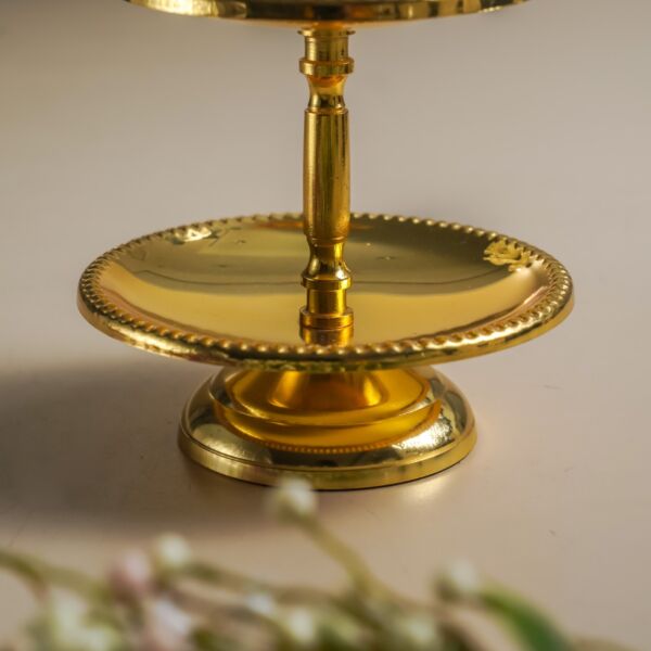 صحن تقديم ضيافة طبقتين سيرين - لون ذهبي