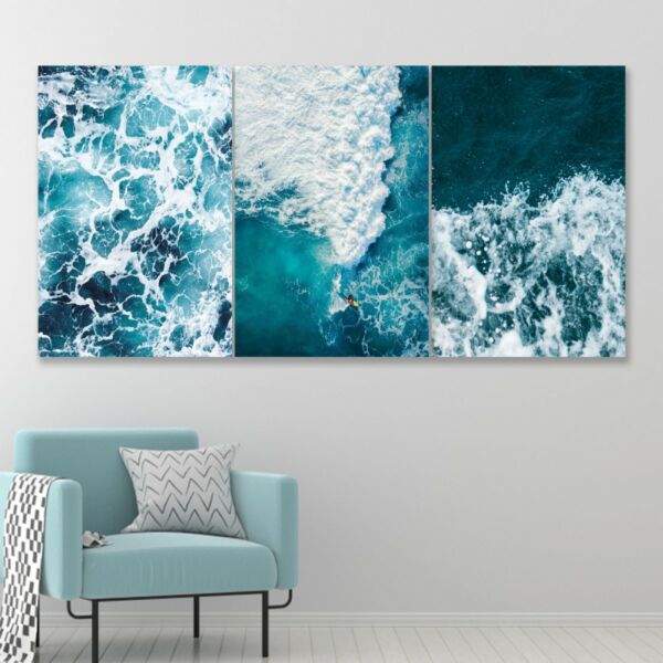طقم لوحات جدارية فنية لتزين الحائط بتصميم عصري أمواج - ثلاث قطع