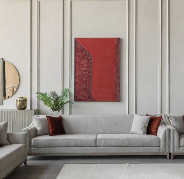 طقم كنب باتيل - رمادي واحمر