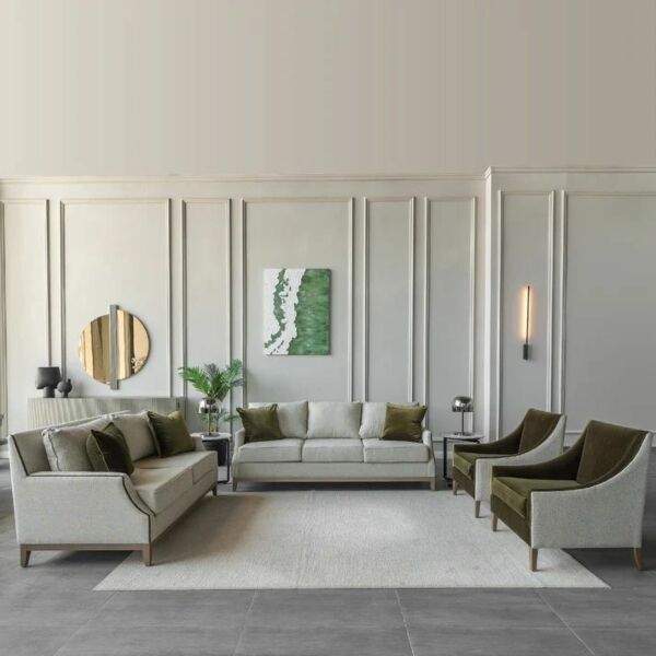 طقم كنب جريد - رمادي واخضر