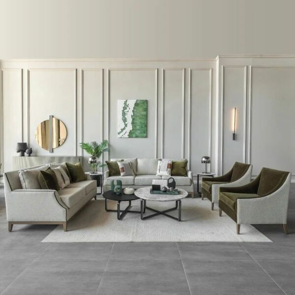 طقم كنب جريد - رمادي واخضر