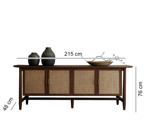 طاولة بوفيه راتان طبيعي من ويلو قلو - بني وبيج