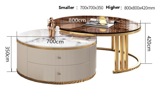 طاولة قهوة رونار خشبية و أرجل ستيل و سطح رخام و زجاج