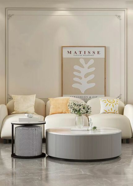 طاولة قهوة كالزون خشبية و سطح رخام رمادي