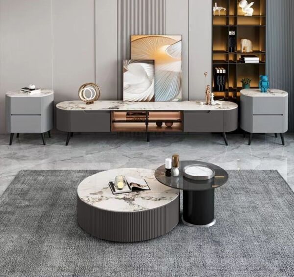 طاولة تلفزيون تريبلي خشبية رمادي و أبيض - 200x62x40 سم