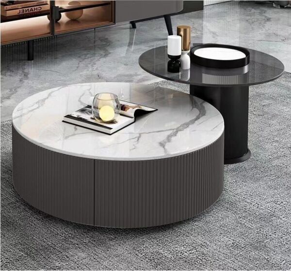 طاولة قهوة دوبيا خشبية وسطح زجاج رمادي وأسود - قطعتين