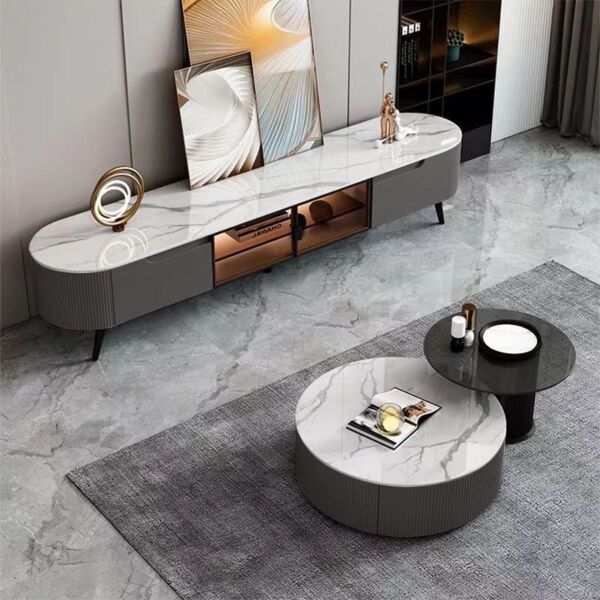 طاولة قهوة دوبيا خشبية وسطح زجاج رمادي وأسود - قطعتين