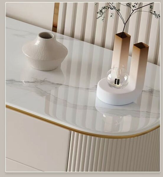 طاولة تلفزيون مايسترو خشبية و أرجل ستيل أبيض و ذهبي - 200x46x40 سم