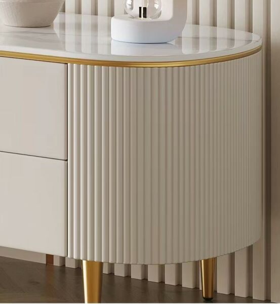 طاولة تلفزيون مايسترو خشبية و أرجل ستيل أبيض و ذهبي - 200x46x40 سم