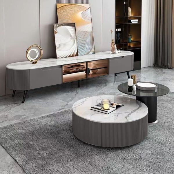 طاولة تلفزيون تريبلي خشبية رمادي و أبيض - 200x62x40 سم