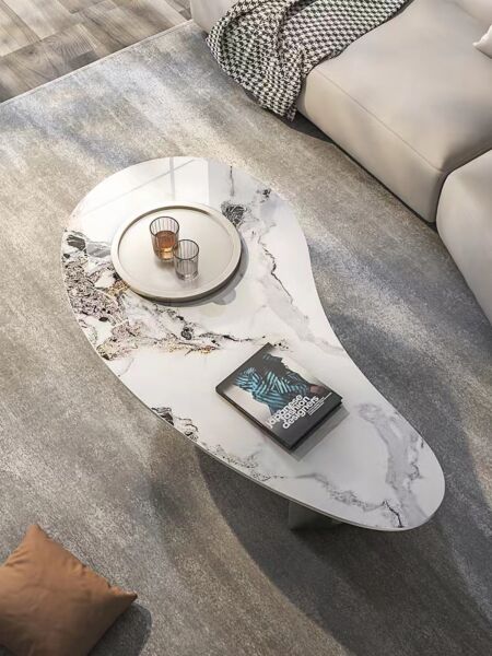 طاولة قهوة كيدني - أبيض رخامي وأسود