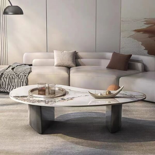 طاولة قهوة كيدني - أبيض رخامي وأسود