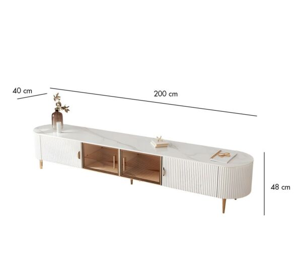 طاولة تلفزيون بيسان - ابيض وذهبي