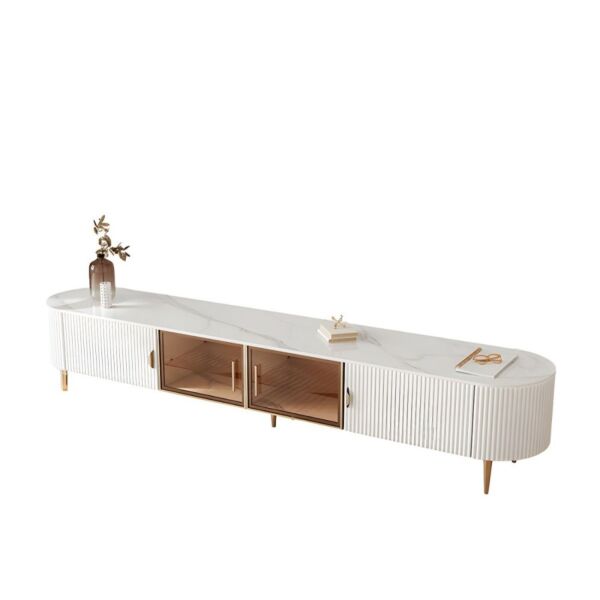 طاولة تلفزيون بيسان - ابيض وذهبي