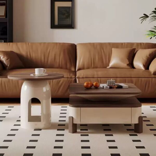 طاولة قهوة مع طاولة جانبية اشل - كريمي وبني