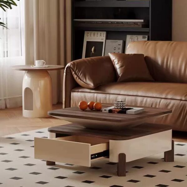 طاولة قهوة مع طاولة جانبية اشل - كريمي وبني