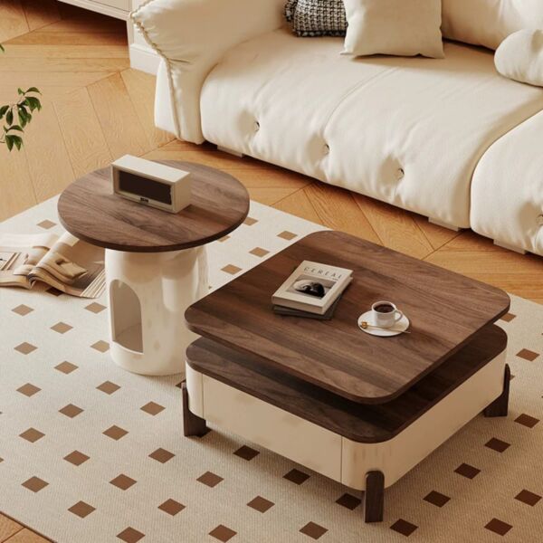 طاولة قهوة مع طاولة جانبية اشل - كريمي وبني