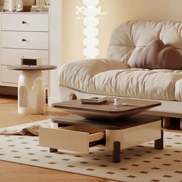 طاولة قهوة مع طاولة جانبية اشل - كريمي وبني