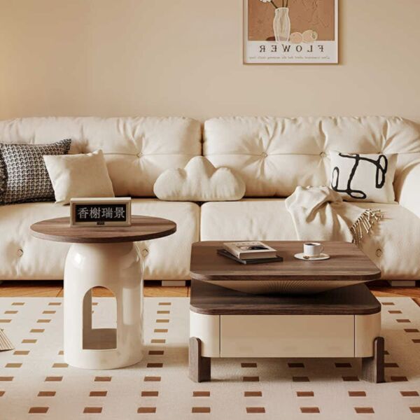 طاولة قهوة مع طاولة جانبية اشل - كريمي وبني