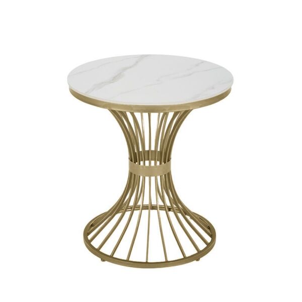 طاولة جانبية سطح سيراميك سمارسكي - ابيض وذهبي