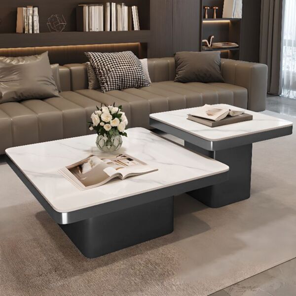 طاولة قهوة قطعتين رخام ميلانوس - رمادي غامق وابيض