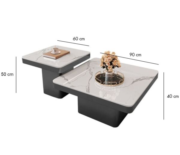 طاولة قهوة قطعتين رخام ميلانوس - رمادي غامق وابيض