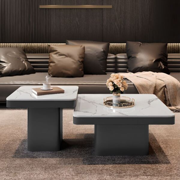 طاولة قهوة قطعتين رخام ميلانوس - رمادي غامق وابيض