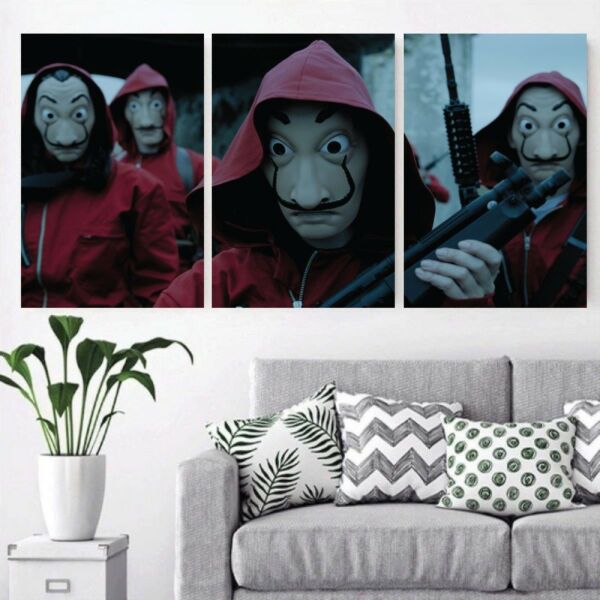 طقم لوحات جدارية فنية زومبي لتزين الحائط بتصميم عصري ثلاث قطع -متعدد الالوان