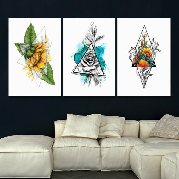 لوحة جدارية فنية بتصميم تجريدي فلاورز - ثلاث قطع - مقاس 120x60 سم