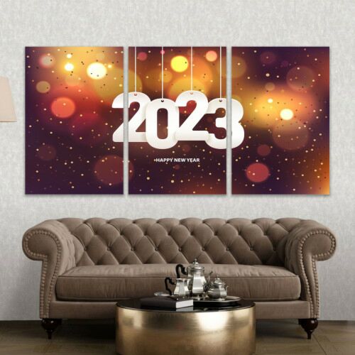 لوحة جدارية فنية بتصميم السنة الجديدة - ثلاث قطع - مقاس 120x60 سم