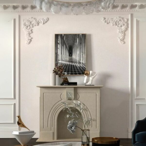 مدفأة ديكور حجر طبيعي نحت يدوي - اوف وايت