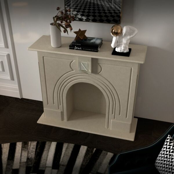 مدفأة ديكور حجر طبيعي نحت يدوي - اوف وايت