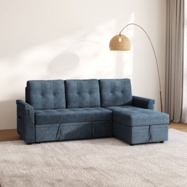 كنب سرير زاوية مع شاحن بورفال - كحلي