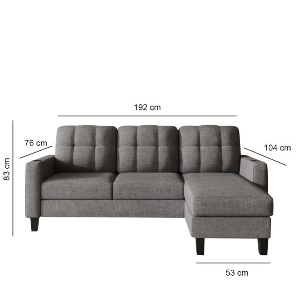 كنب زاوية مع 2 حامل أكواب فاولا - رمادي