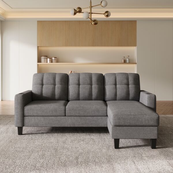 كنب زاوية مع 2 حامل أكواب فاولا - رمادي