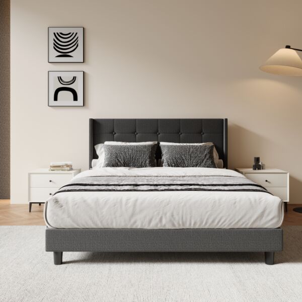 سرير كوين يوتال - رمادي غامق 150*200