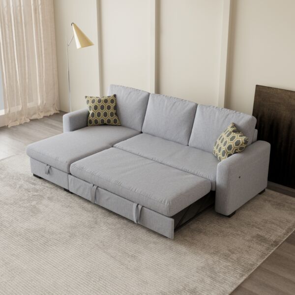 كنب زاوية سرير مع وحدة تخزين - رمادي فاتح