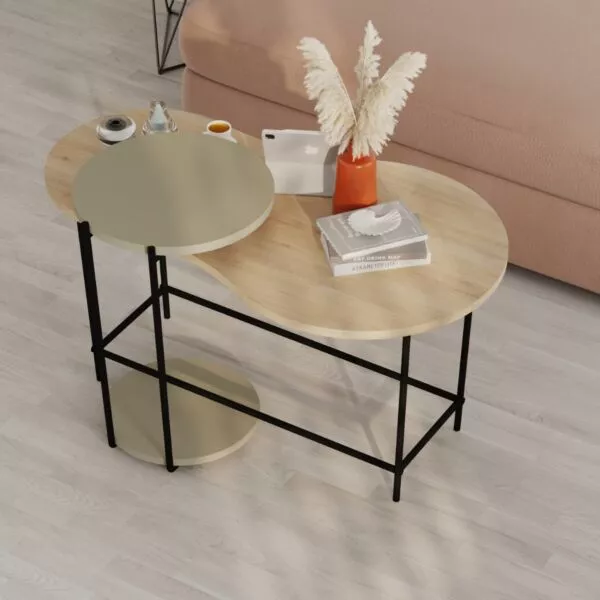 طاولة قهوة بانسار - بيج واخضر