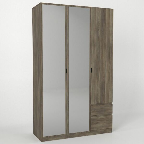 دولاب ملابس 3 ابواب مع مرآة كورا إلم كوڤ - رمادي غامق