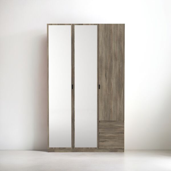 دولاب ملابس 3 ابواب مع مرآة كورا إلم كوڤ - رمادي غامق