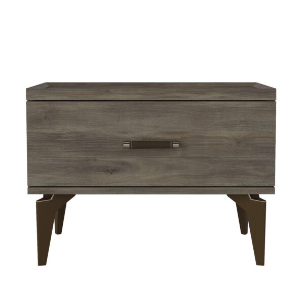 طاولة سرير جانبية ايفا خشبية و أرجل ستيل - رمادي وبني 