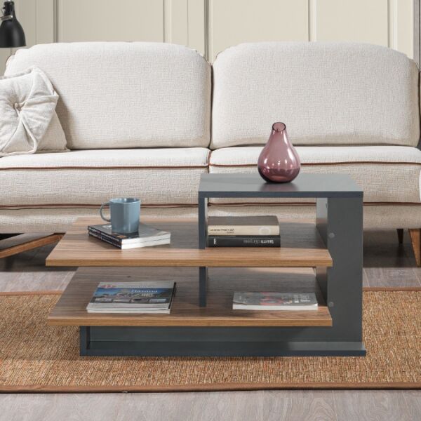 طاولة قهوة فينوس إلم كوڤ خشبية - بني و رمادي غامق