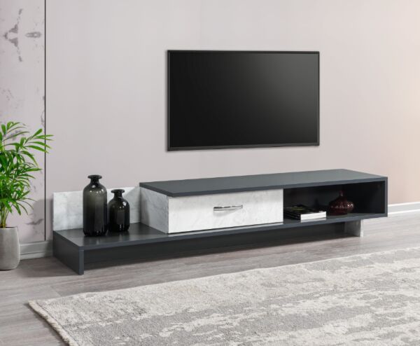 طاولة تلفزيون فينوس إلم كوف - رمادي غامق وأبيض رخامي