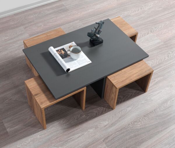 طاولة قهوة تشيست إلم كوف مع 4 طاولات جانبية - بني ورمادي غامق