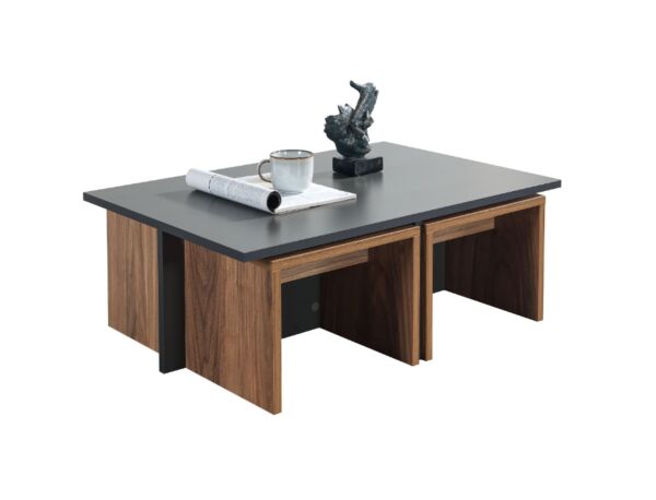 طاولة قهوة تشيست إلم كوف مع 4 طاولات جانبية - بني ورمادي غامق